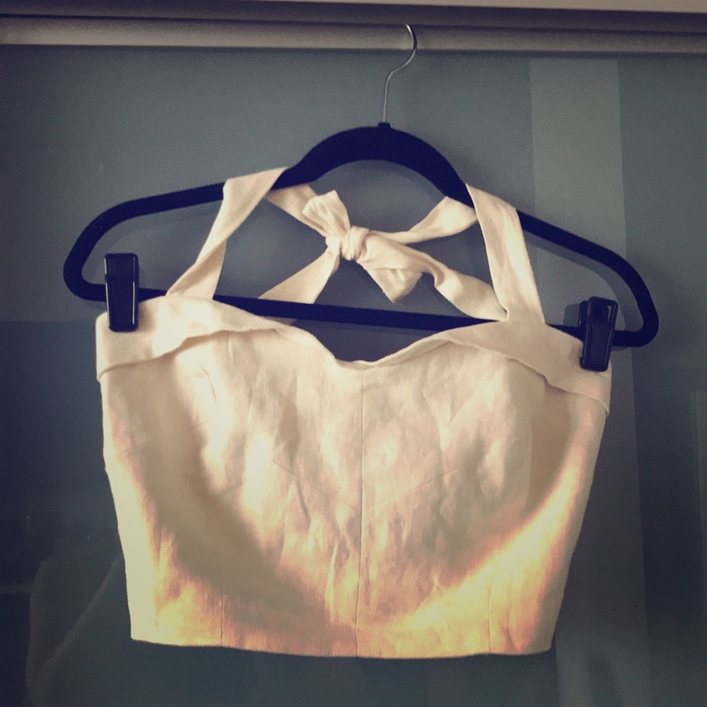 Reformation white halter crop top.